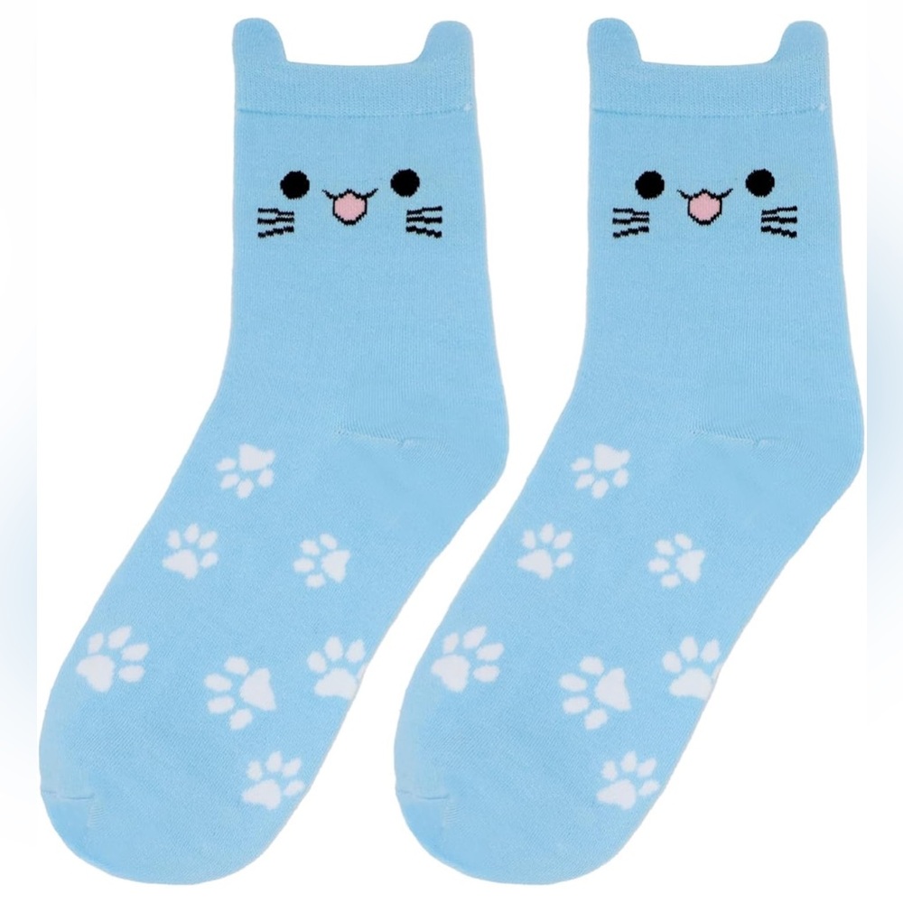 Adorable blue cat sticking tongue out socks
